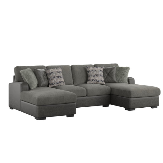 Berlin - Double Chaise Sectional - Gray Herringbone & Sanded Microfiber