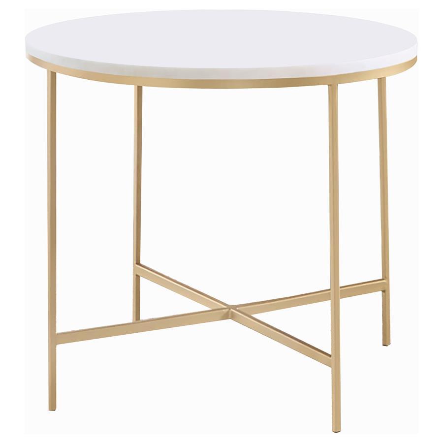 Ellison - Round Marble Top Side End Table - White And Gold