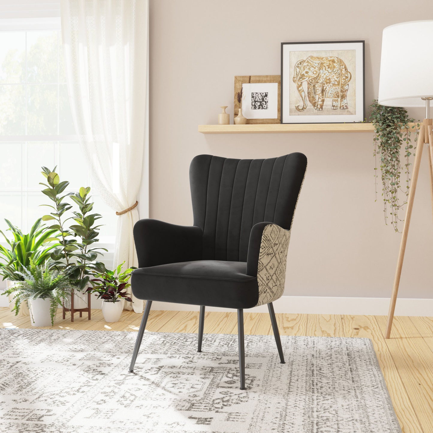 Amera - Accent Chair - Black With Petroglyph Print