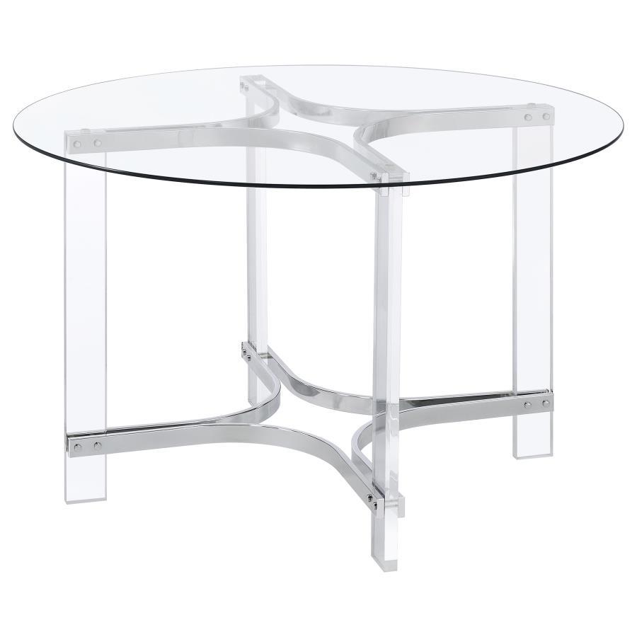 Keeling - Round Glass Top Acrylic Dining Table - Chrome