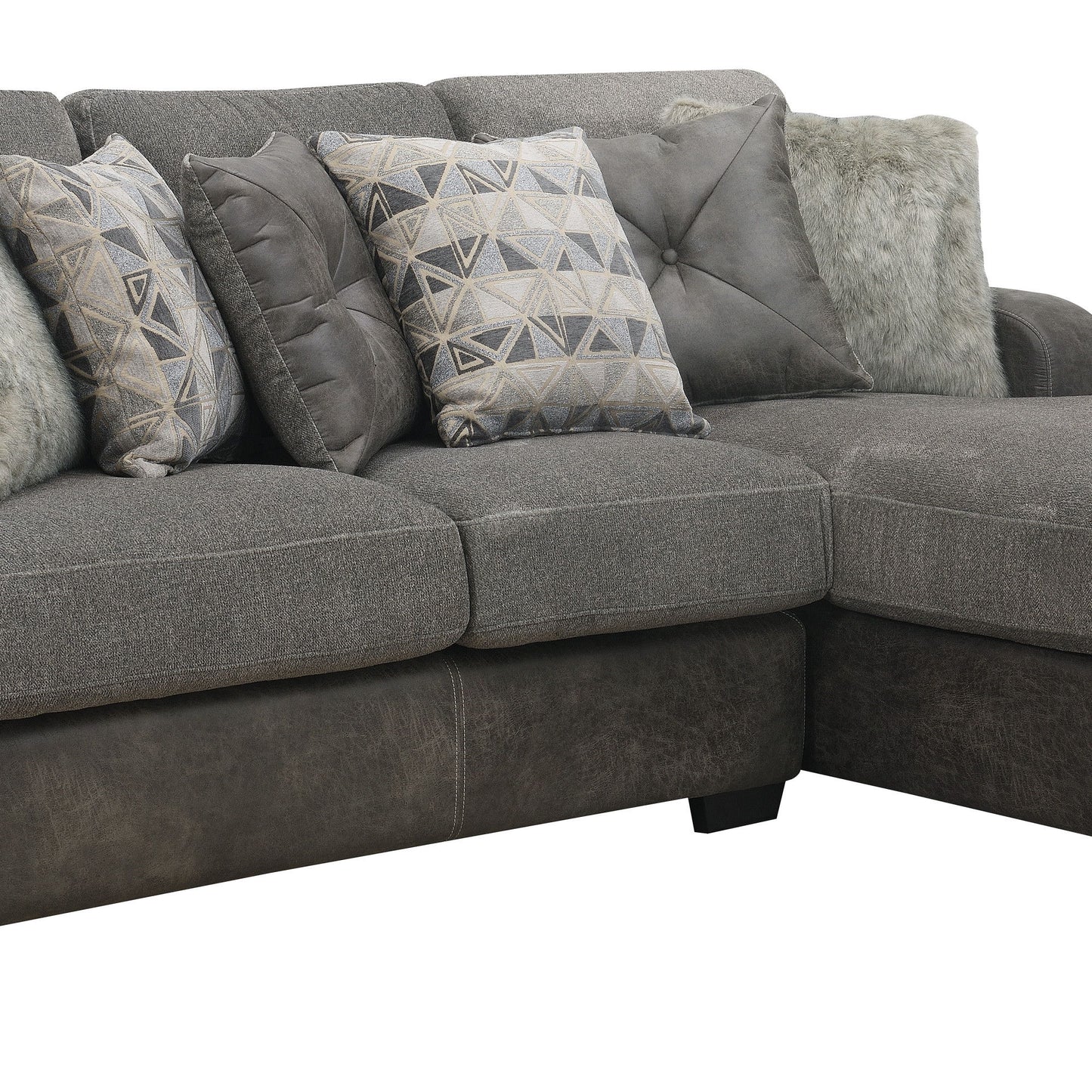 Berlin - 2 Piece Sectional - Gray Herringbone & Sanded Microfiber - Fabric