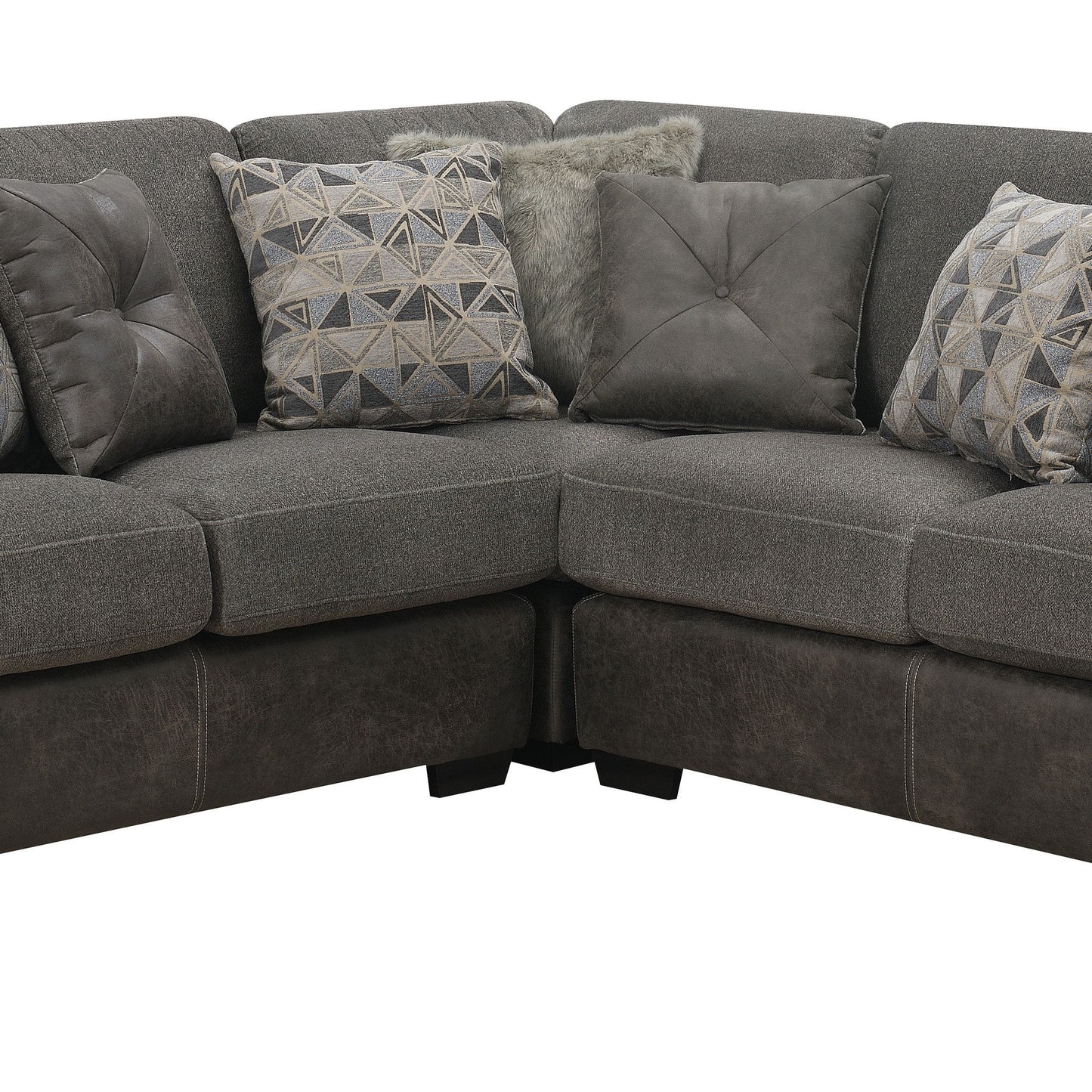 Berlin - 3 Piece Sectional - Gray Herringbone & Sanded Microfiber - Fabric