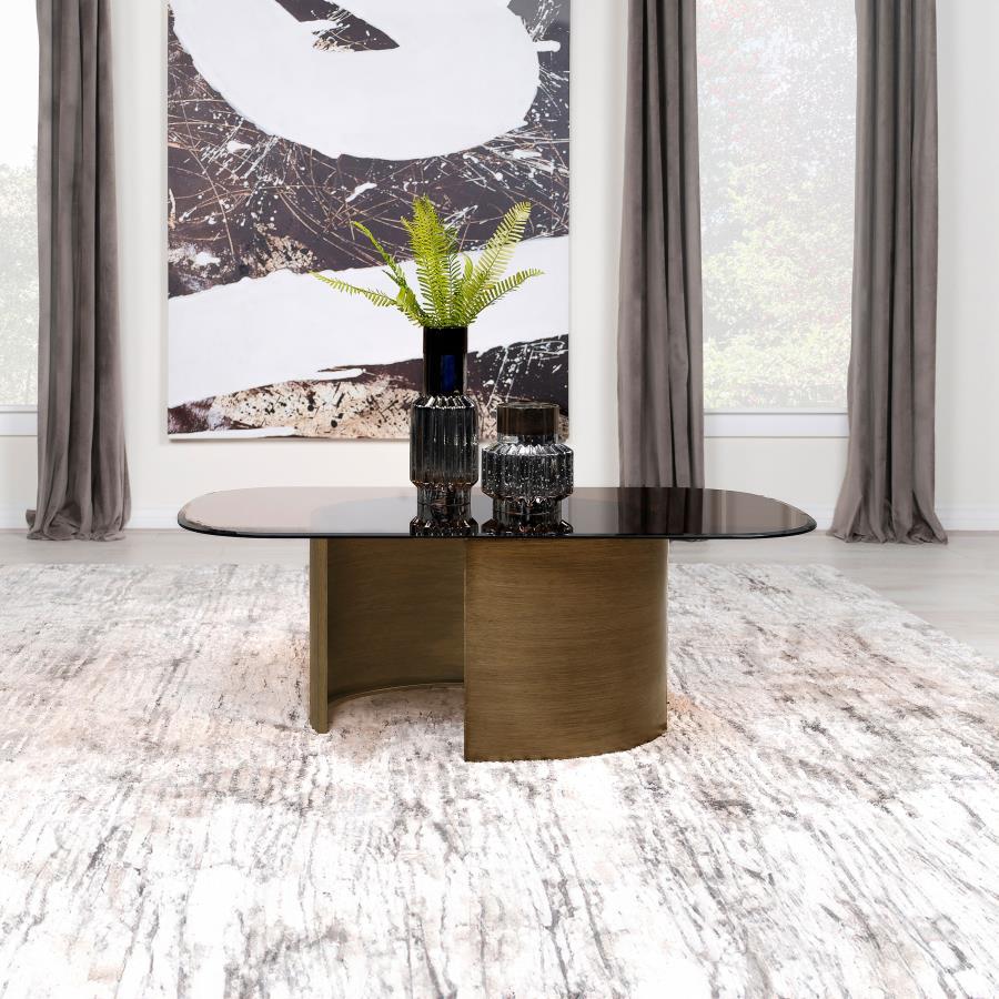 Morena - Rectangular Tawny Glass Coffee Table - Brushed Bronze