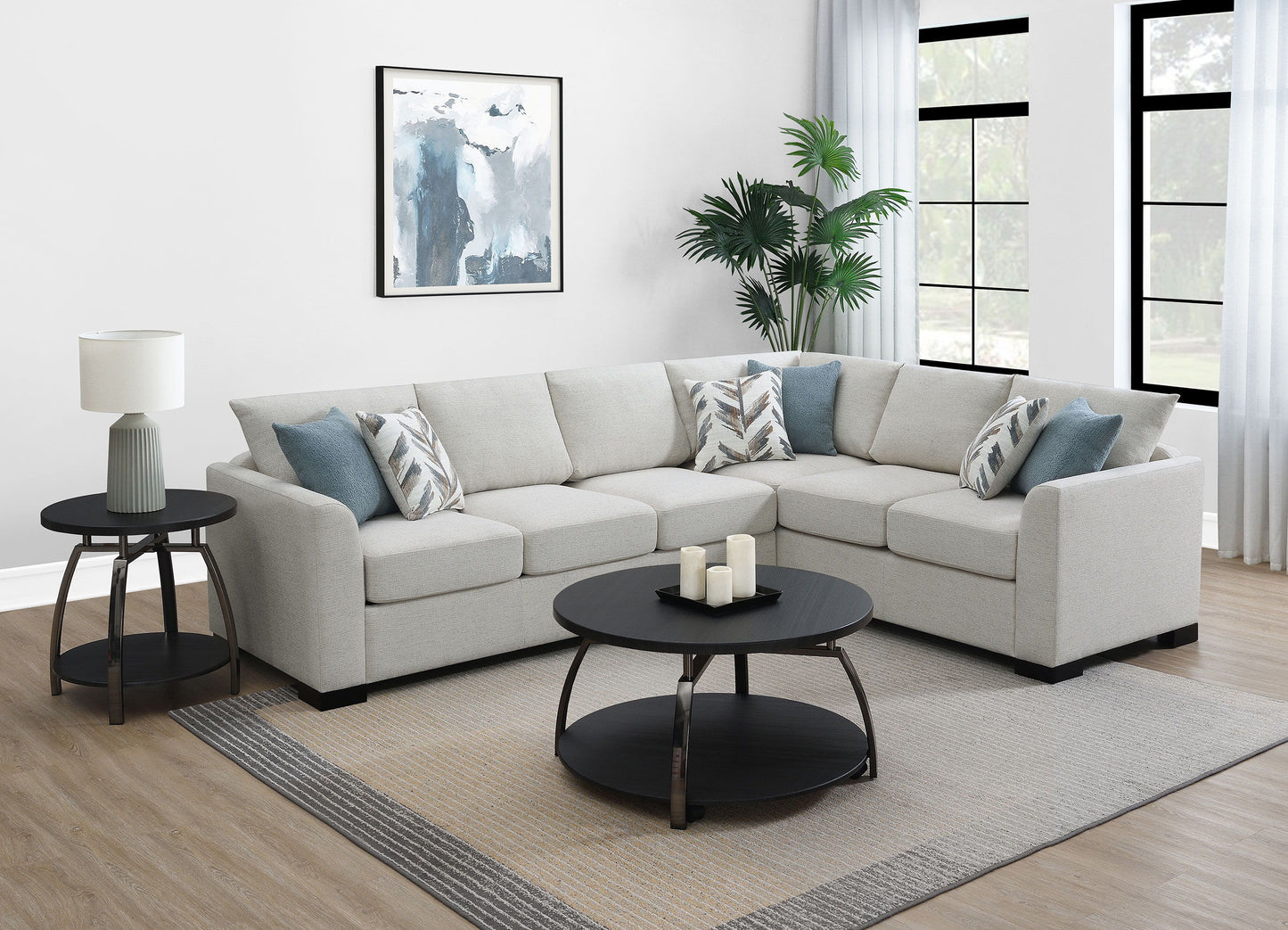 Ashford - Chenille Upholstered Sleeper Sectional Sofa - Greige