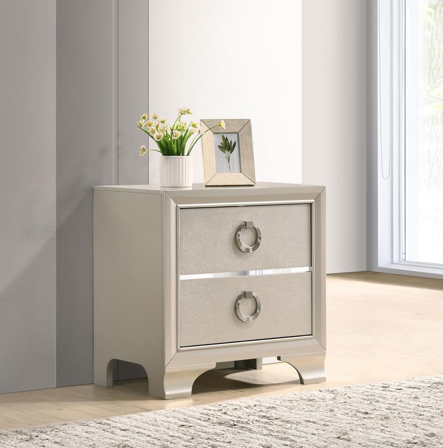 Salford - 2-Drawer Nightstand - Metallic Sterling