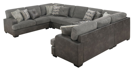 Berlin - 6 Piece Sectional - Gray Herringbone & Sanded Microfiber