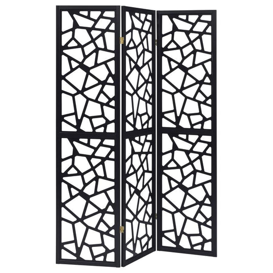 Nailan - 3-Panel Room Divider Folding Screen Open Mosaic - Black