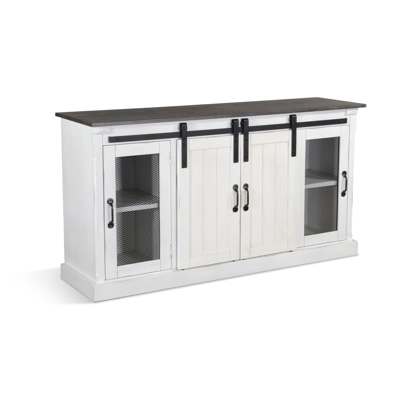 Credenza With Barn Door - White / Dark Brown