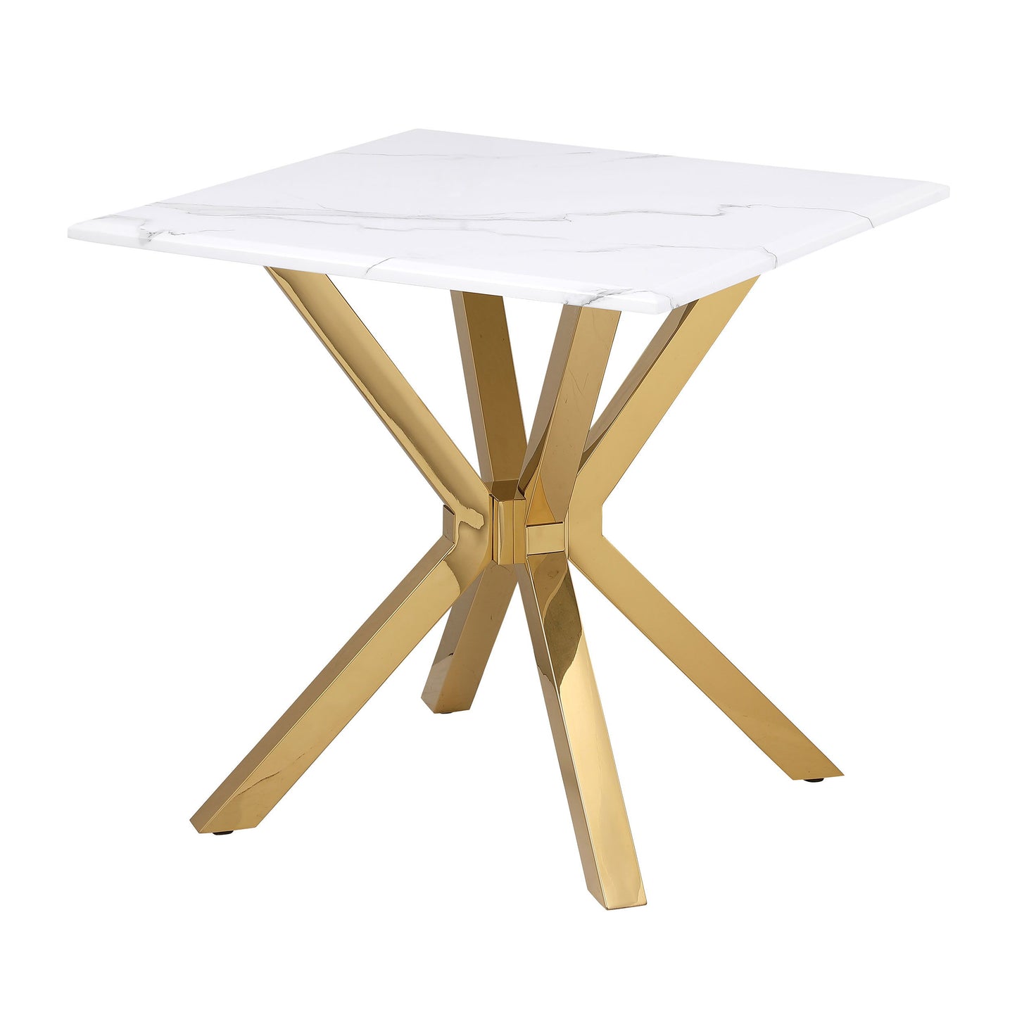 Visalia - Faux Marble Top Stainless Steel End Table - Gold