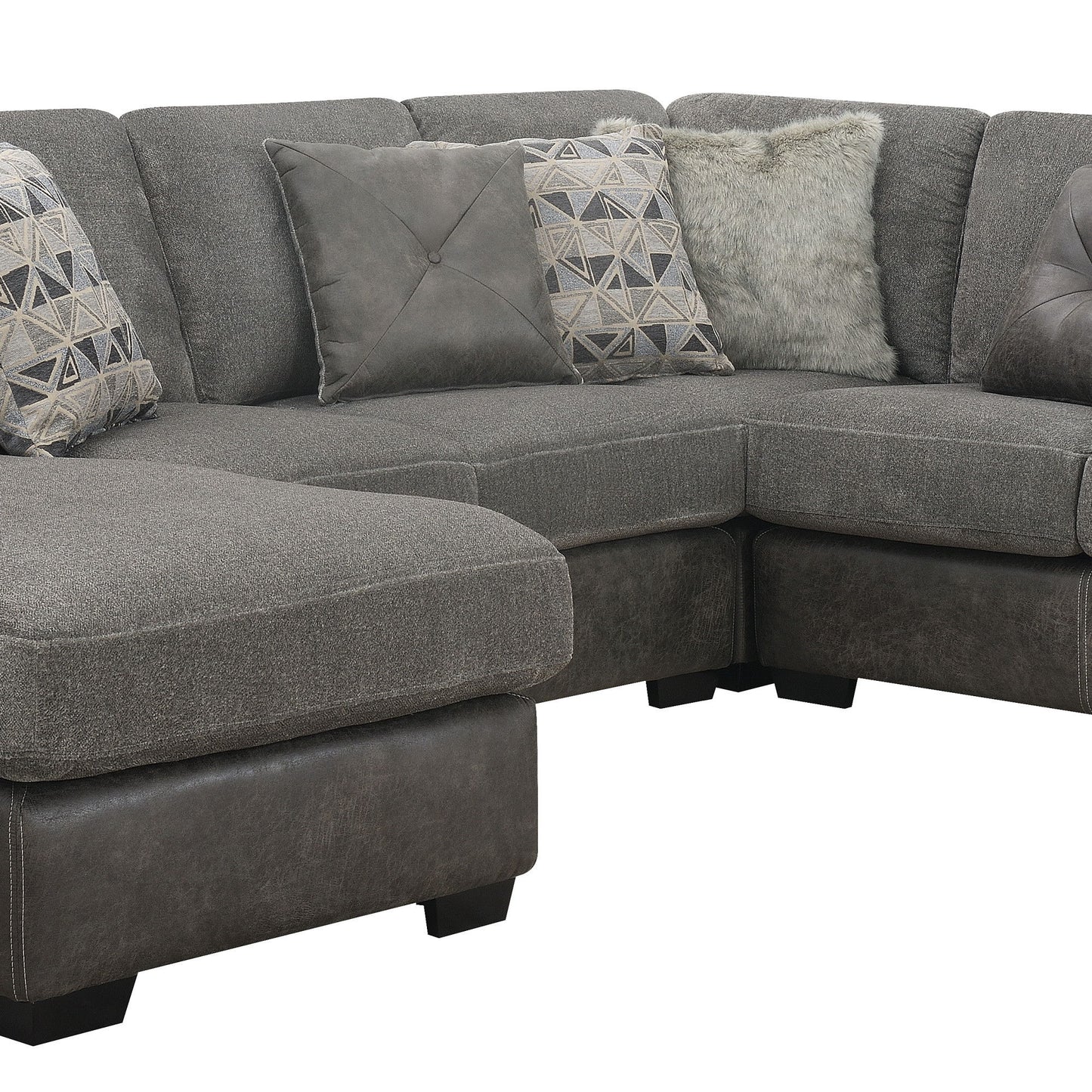 Berlin - 4 Piece Sectional - Gray Herringbone & Sanded Microfiber