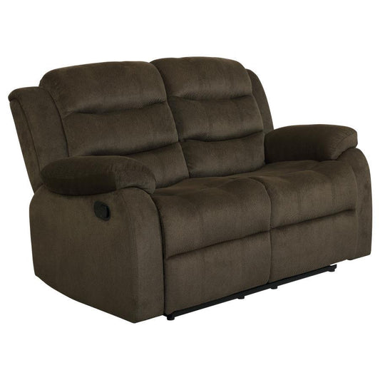 Rodman - Upholstered Padded Arm Reclining Loveseat - Olive Brown