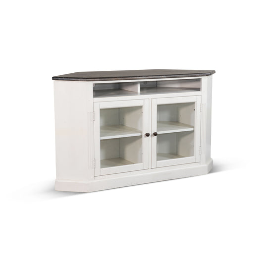 Carriage House - Corner TV Stand - White / Dark Brown