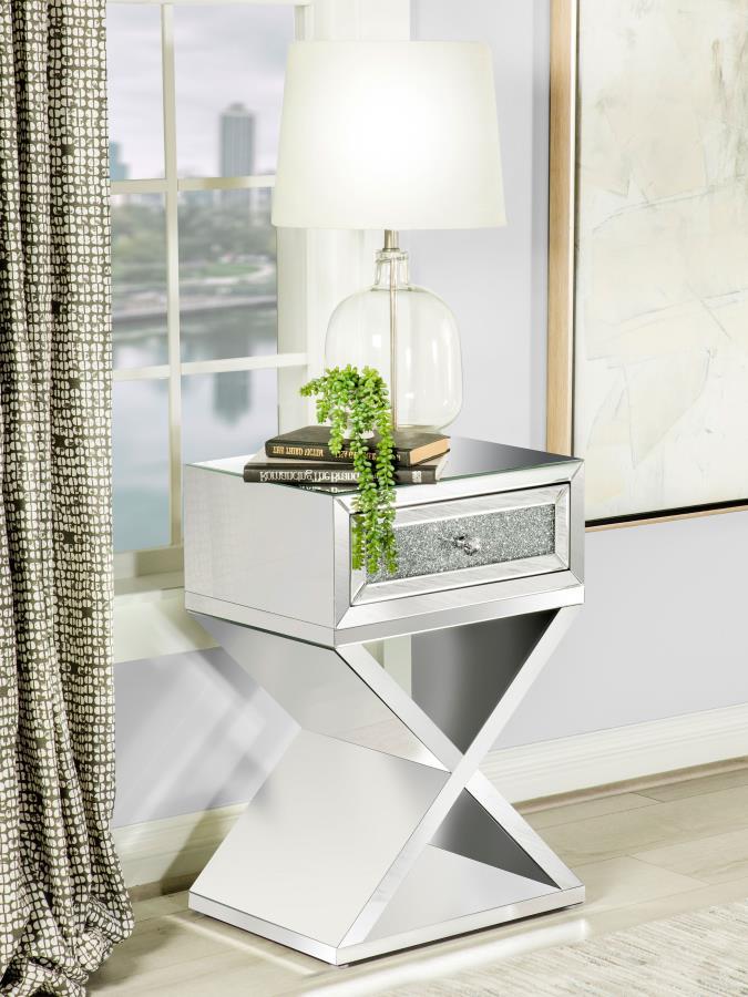 Hazel - 1-Drawer Mirrored Accent Side Table - Silver