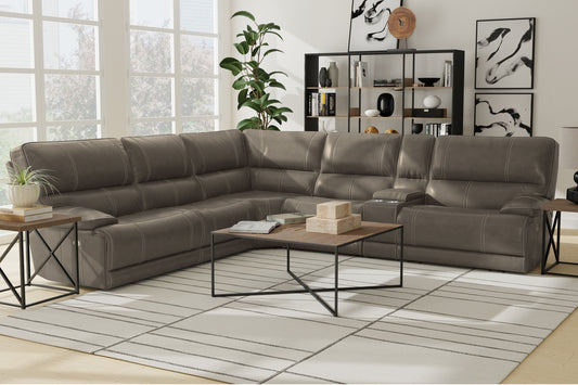 Shelby - 6 Piece Modular Power Reclining Sectional with Power Headrests and Entertainment Console - Cabrera Haze