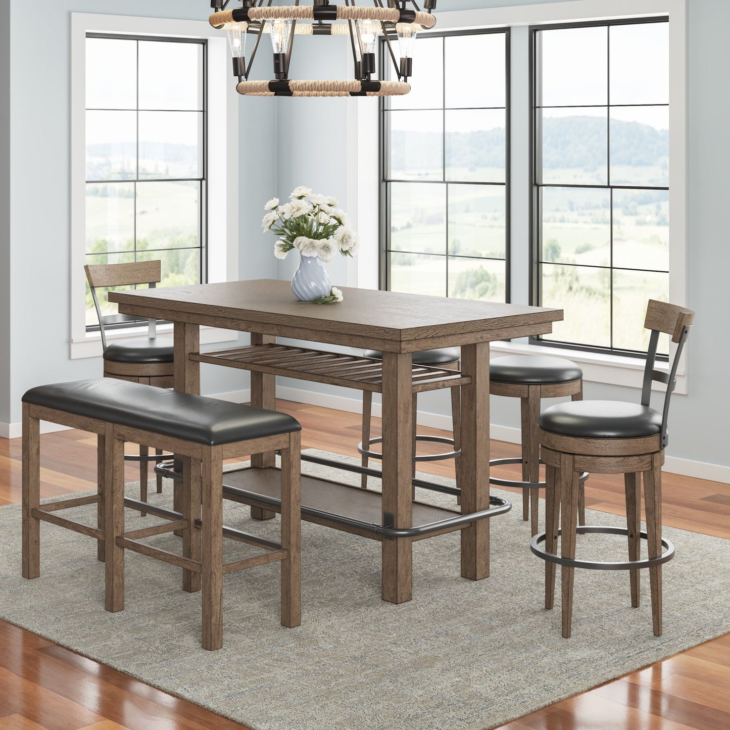 Benton - Bar Height Trestle Table - Brown / Dark