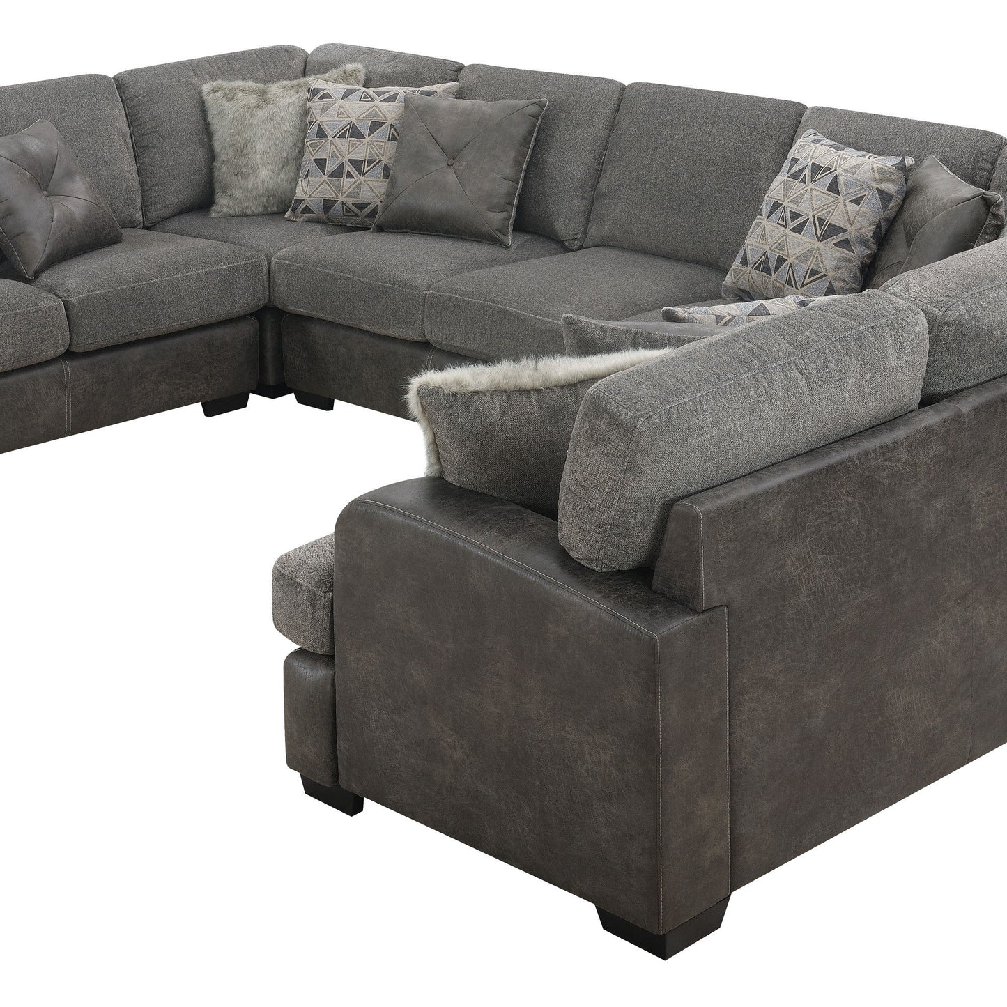 Berlin - 6 Piece Sectional - Gray Herringbone & Sanded Microfiber