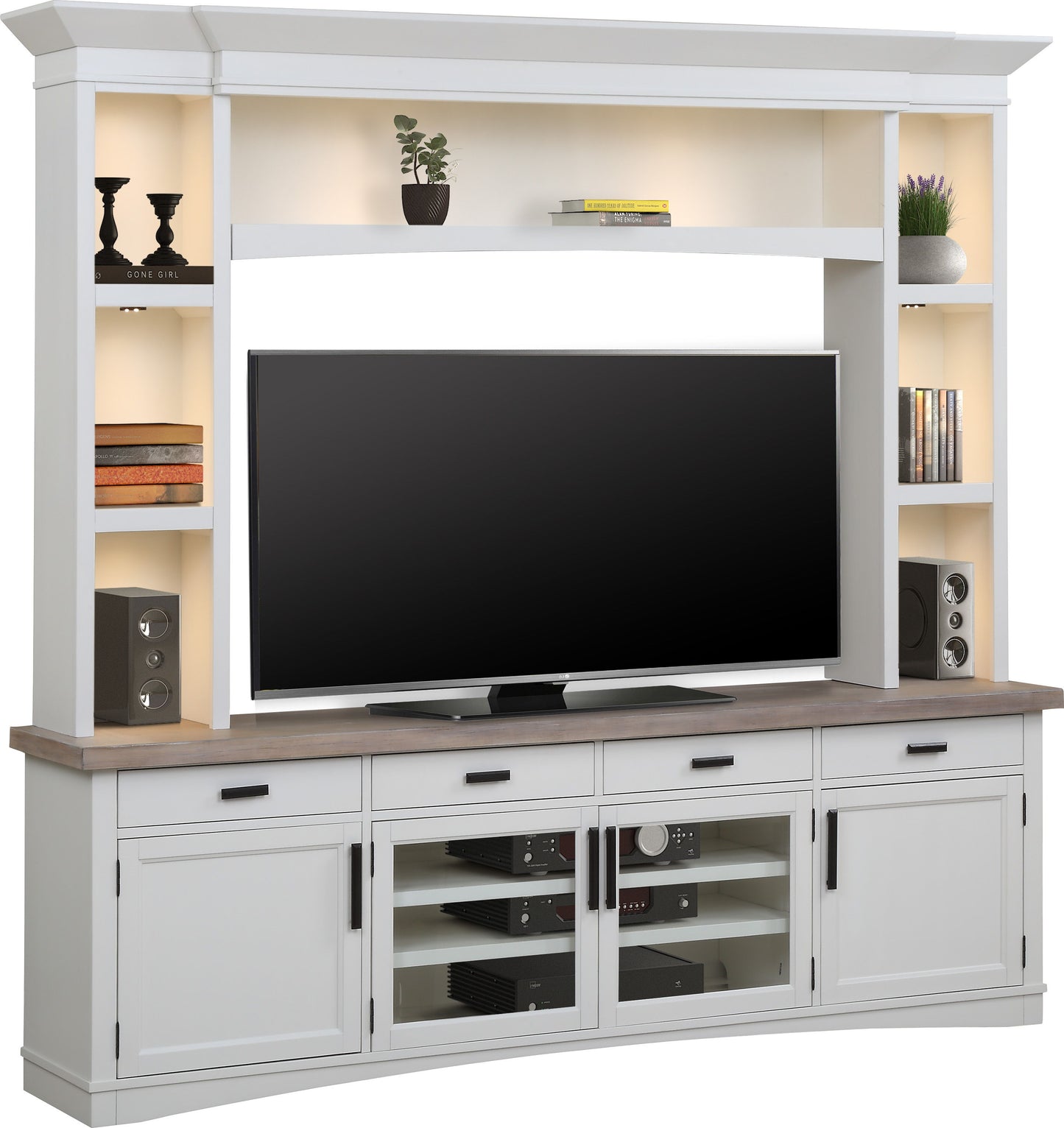 Americana Modern - TV Console with Hutch and LED Lights