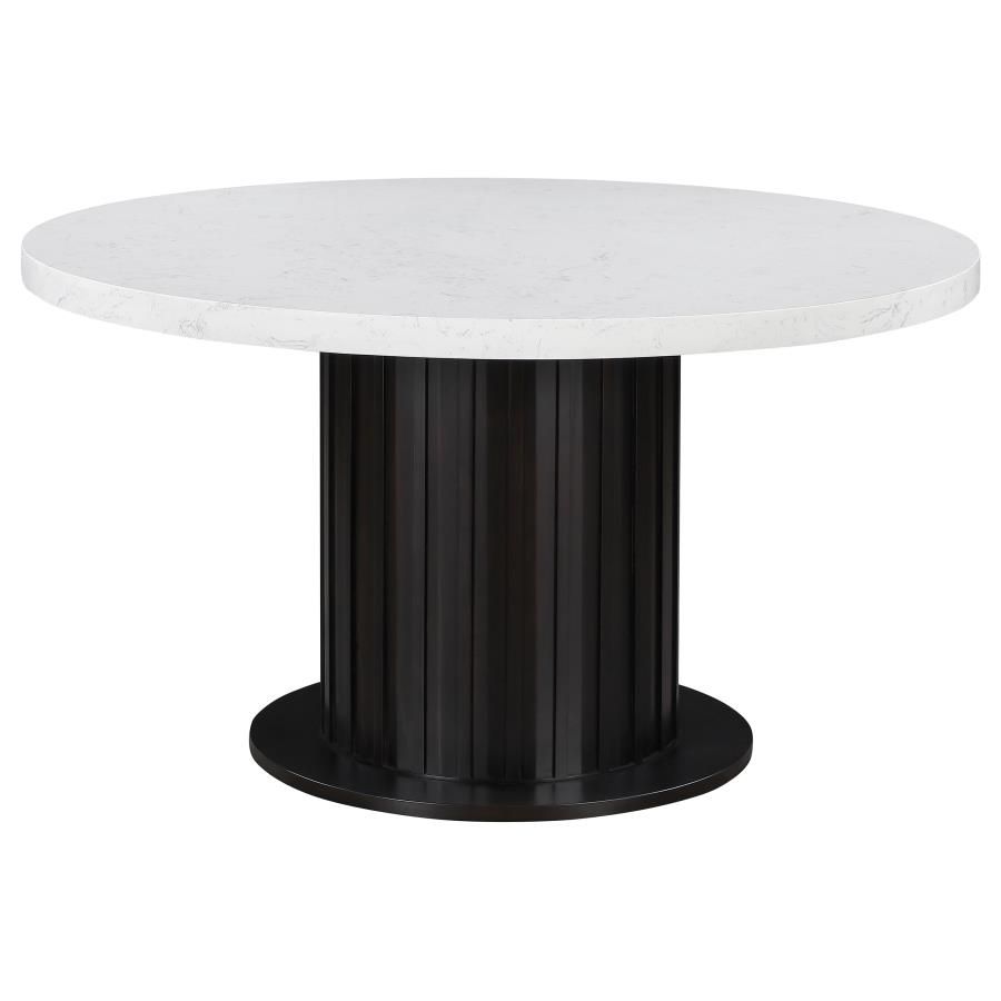 Sherry - Round Marble Top Dining Table - Rustic Espresso