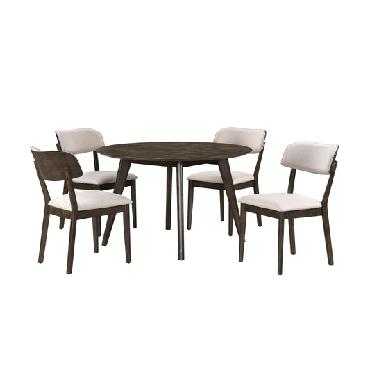 Rex - 48" Round Dining Table & 4 Open Back Chairs - Dark Brown