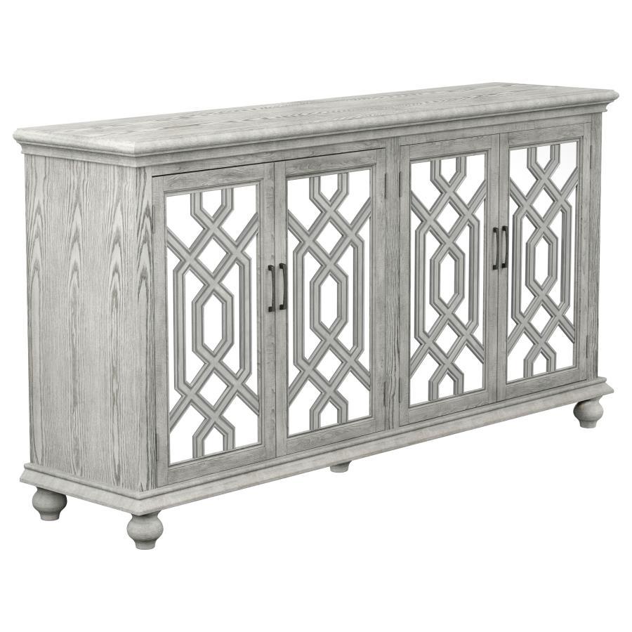 Melanie - 4 Door Wood Trellis Accent Cabinet - Distressed White