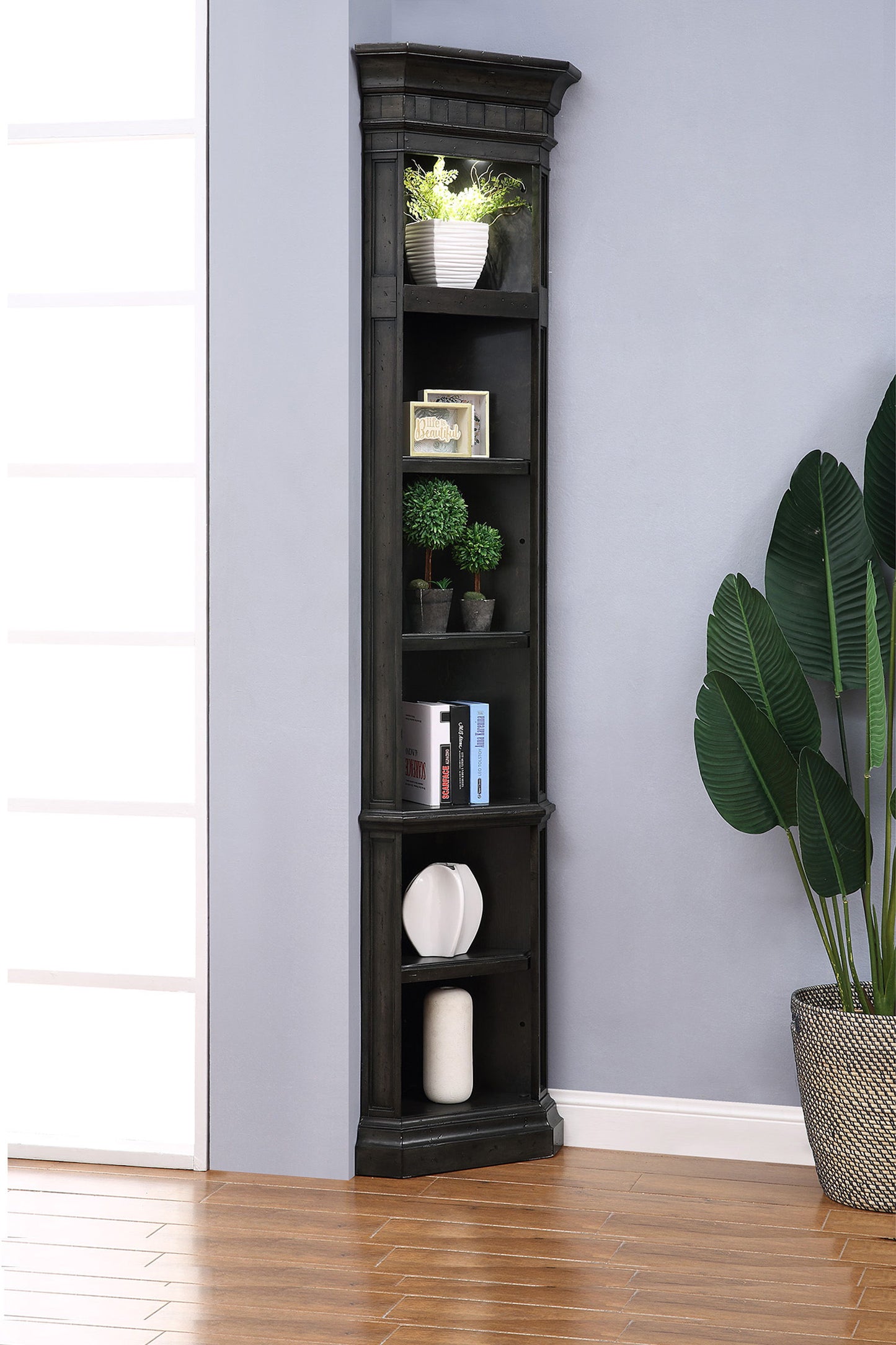 Washington Heights - Outside Corner Bookcase - Washed Charcoal