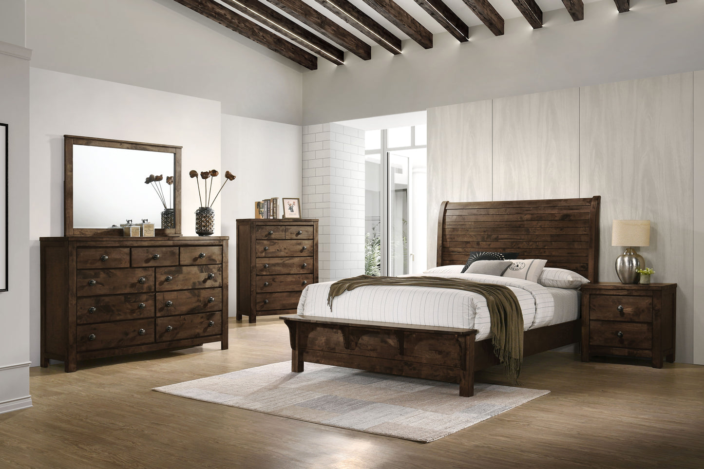 Blue Ridge - 6/0 Western King 6 Piece Bedroom Set (Bed, Dresser, Mirror, Chest, 2 Nightstands) - Dark Brown