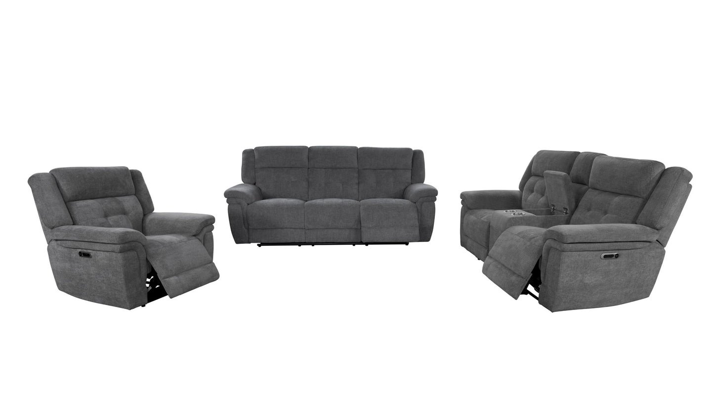 Richland - Power Reclining Sofa Loveseat And Recliner - Bristol Grey