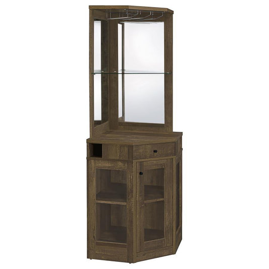 Alviso - 1-Drawer Corner Home Bar Wine Cabinet - Rustic Oak