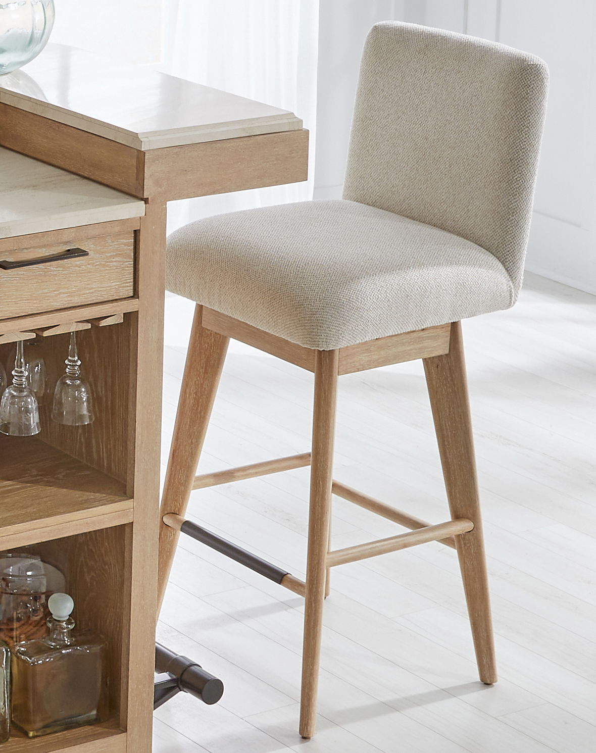 Escape - Dining Upholstered Swivel Barstool - Glazed Natural Oak Mirage Mist