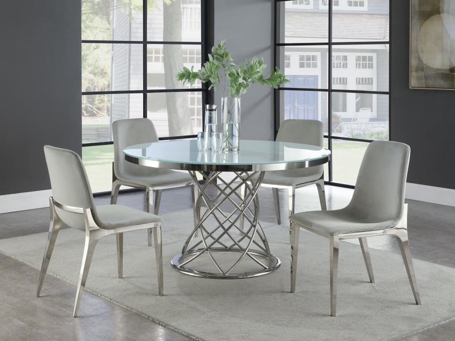 Irene - 5 Piece Round Glass Top Dining Set - White And Chrome