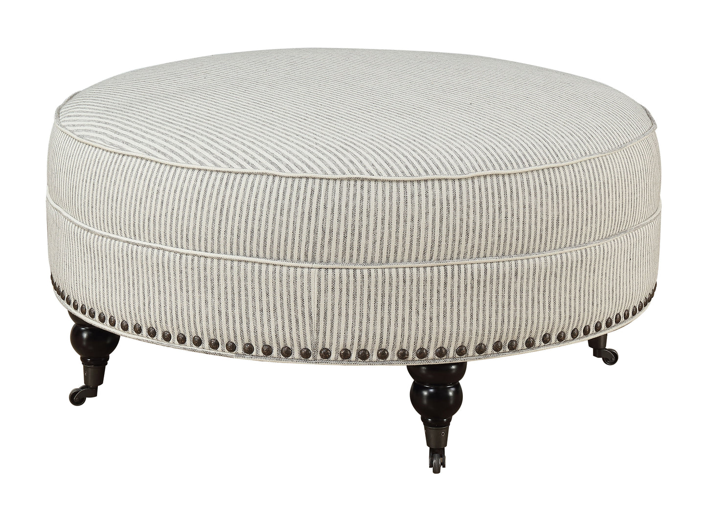 Willow Creek - Round Ottoman - Pebble Gray Stripe