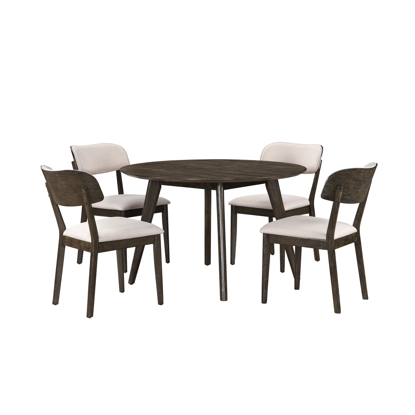 Rex - 48" Round Dining Table & 4 Open Back Chairs - Dark Brown