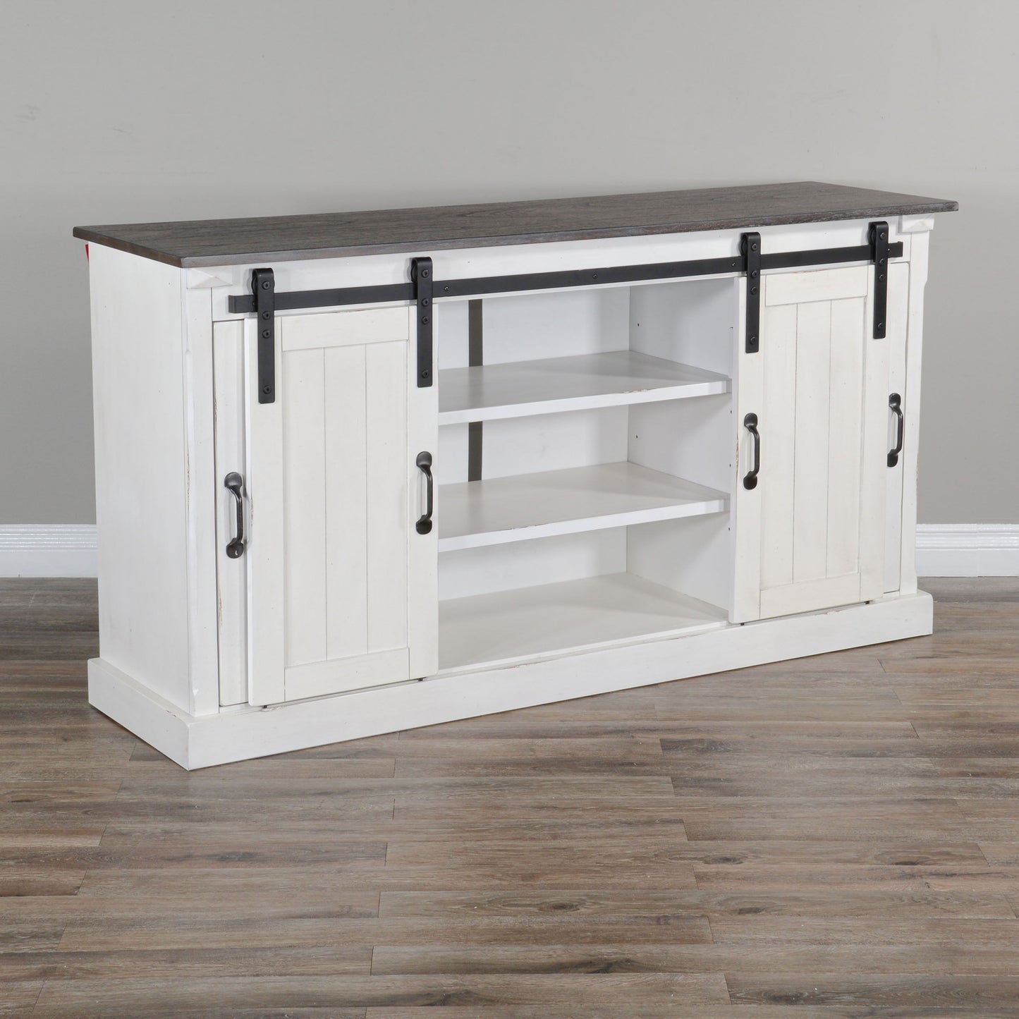 Credenza With Barn Door - White / Dark Brown